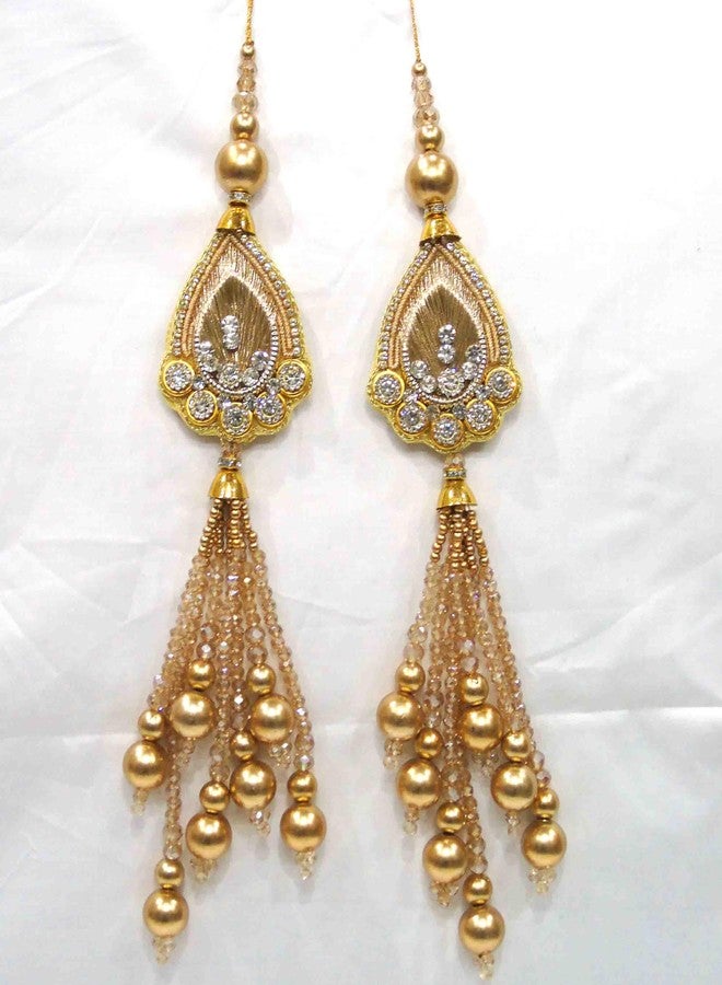 Strala Golden Handmade Work Ethnic Hanging Latkan for Lehenga Color Gold for Women Latkan Fancy Designer Teasel Fabric Silk Design-20 (Golden Jarkan) - Image 1